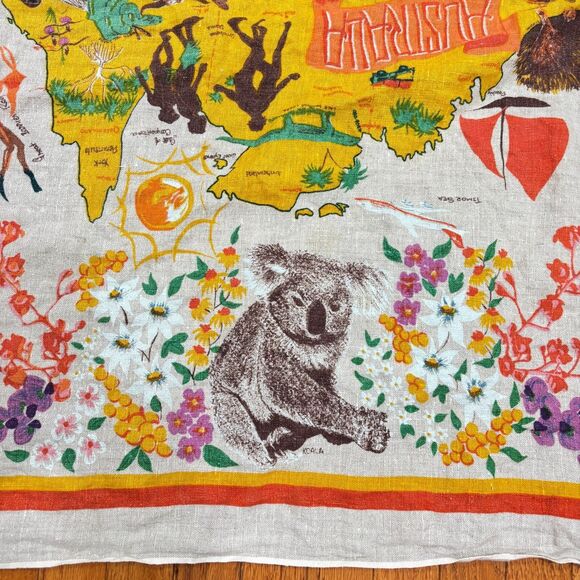 Citer Australia Map Linen Square Tablecloth Koala Flora Fauna 45x45 Tapestry Art - Picture 6 of 11